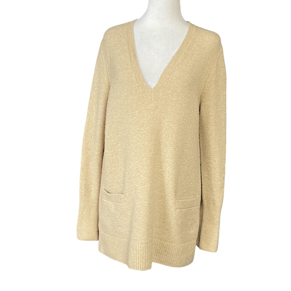 J Crew Sweater Womens Medium Beige V Neck Pullover Merino Wool Alpaca‎ Pockets